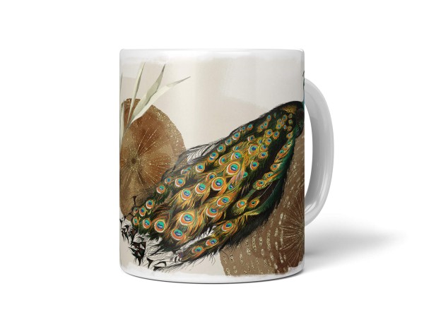 Dekorative Tasse mit schönem Vogel Motiv Pfau Kunstvoll Federkleid einzigartiges Design