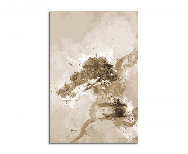 Bonsai I 90x60cm Aquarell Art Leinwandbild Sepia
