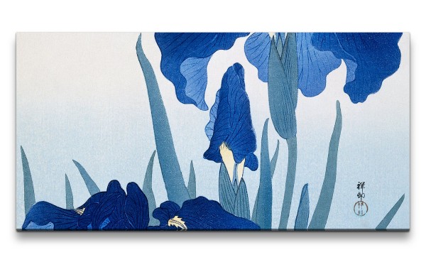 Remaster 120x60cm Ohara Koson traditionell japanische Kunst Blaue Blumen Blüten Abend Dekorativ