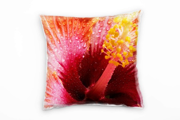 Macro, Blumen, orange, rosa, Blütenblatt, Wassertropfen Deko Kissen 40x40cm für Couch Sofa Lounge Zi
