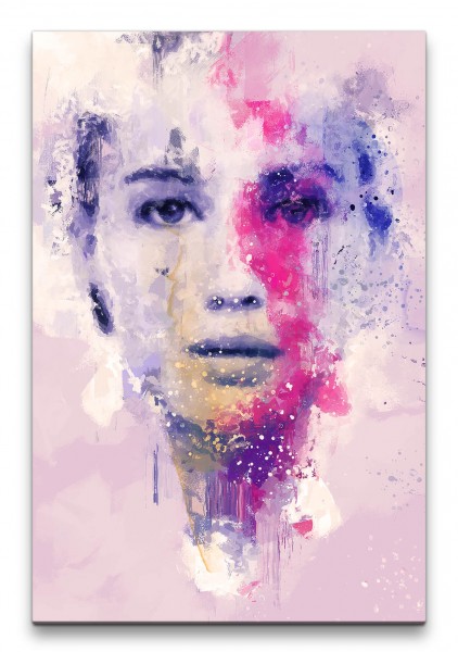 Jennifer Lawrence Porträt Abstrakt Kunst Schauspielerin Farben 60x90cm Leinwandbild