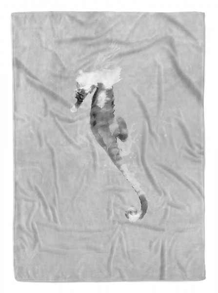 Handtuch Strandhandtuch Saunatuch Kuscheldecke Grau Seepferdchen Motiv