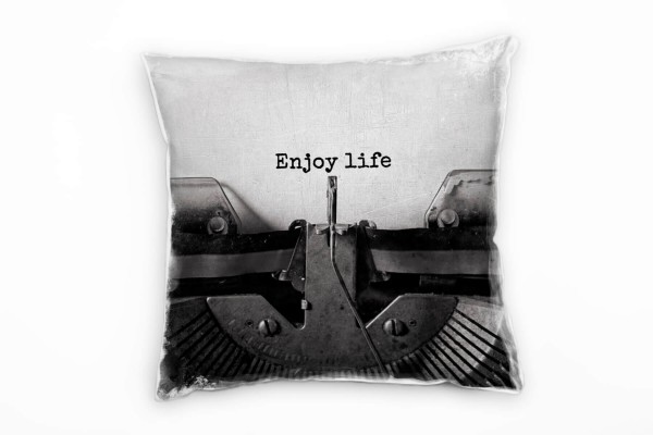 Macro, Vintage, Schreibmaschine, Genieße das Leben, grau Deko Kissen 40x40cm für Couch Sofa Lounge Z