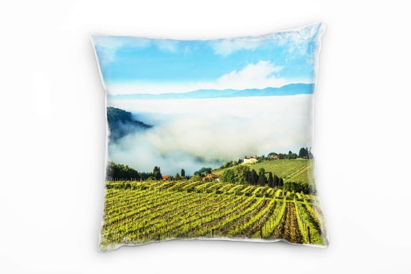 Landschaften, grün, blau, Nebel, Felder, Natur, bewölkt Deko Kissen 40x40cm für Couch Sofa Lounge Zi