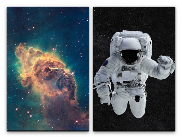 2 Bilder je 60x90cm Nebula Astronaut Weltall Universum Supernova Sterne Weltraum