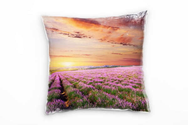 Blumen, Landschaft, orange, rosa, Lavendelfeld Deko Kissen 40x40cm für Couch Sofa Lounge Zierkissen