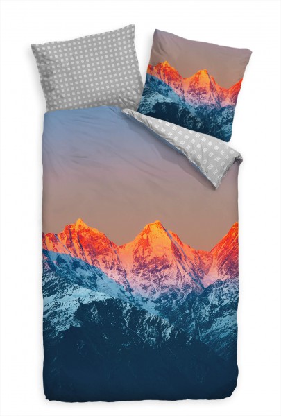 Sonnenuntergang Himalaya Blau Rot Bettwäsche Set 135x200 cm + 80x80cm Atmungsaktiv