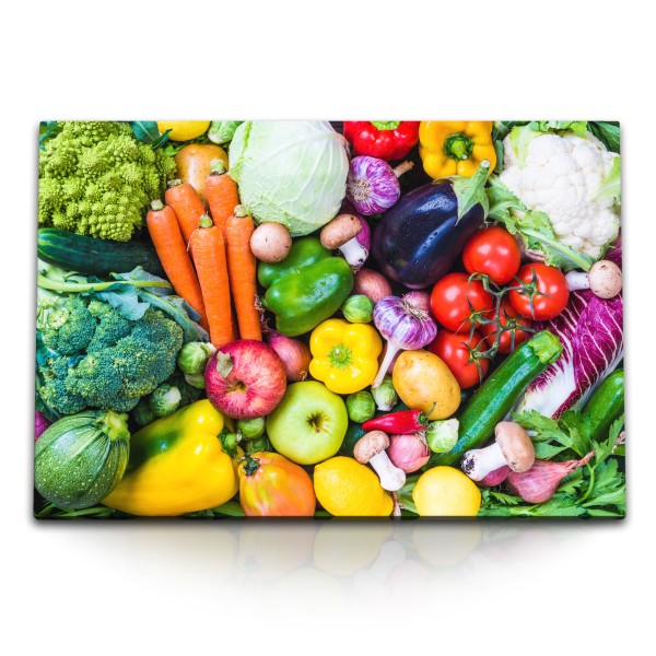 120x80cm Wandbild auf Leinwand Küchenbild Gemüse Obst Früchte Farbenfroh Bunt
