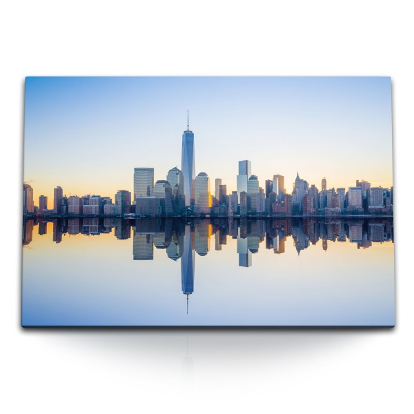 120x80cm Wandbild auf Leinwand Manhattan New York Skyline Hochhäuser Großstadt USA