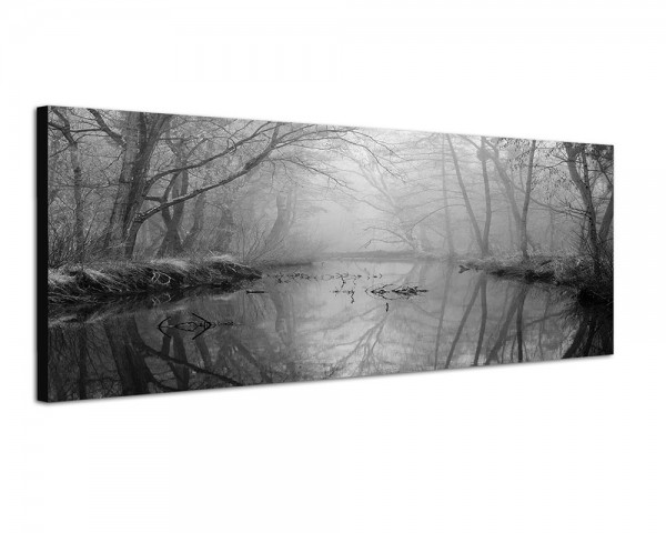 150x50cm Wald Bäume Fluss Nebel Dunst