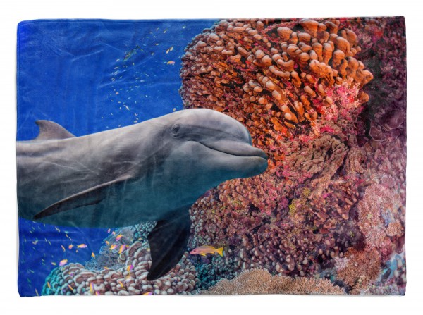 Handtuch Strandhandtuch Saunatuch Kuscheldecke mit Tiermotiv Delfin Korallenrif