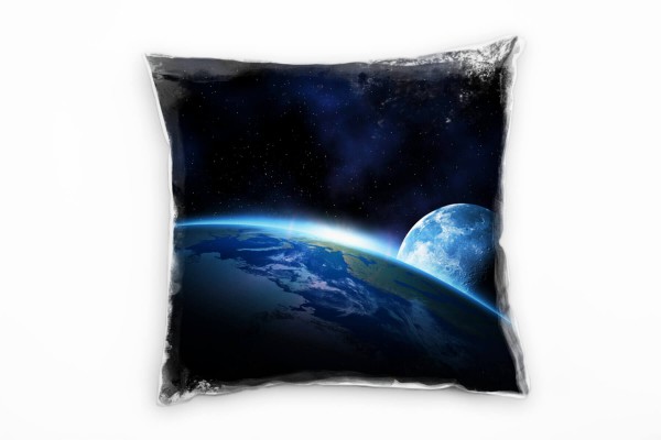 Natur, schwarz, blau, Erde, Weltall, Mond Deko Kissen 40x40cm für Couch Sofa Lounge Zierkissen