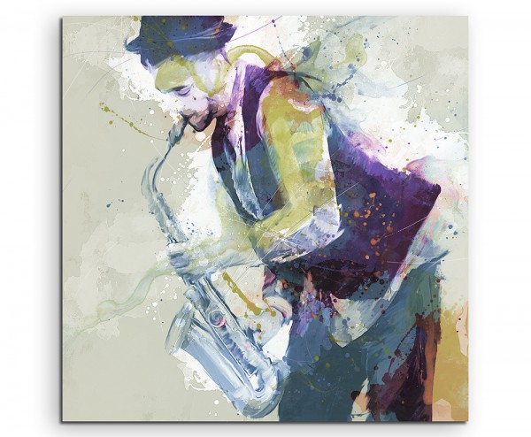 Saxophon Spieler 60x60cm Aquarell Art Leinwandbild Old