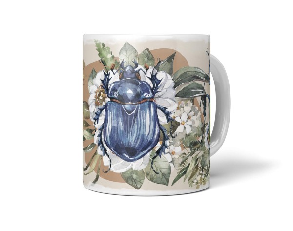 Dekorative Tasse mit schönem Motiv drei Käfer Blumen Blüten Frühling schönem Design