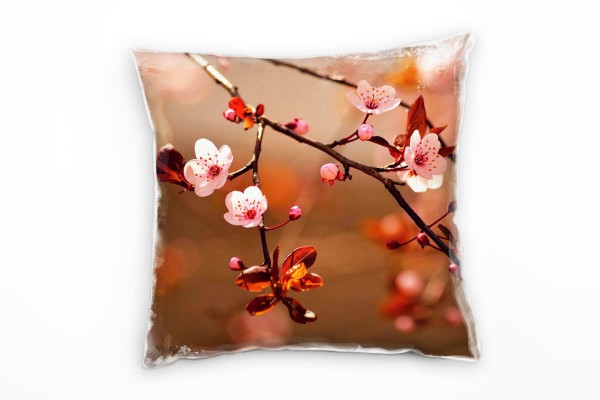 Blumen, rosa, orange, Kirschblüten, Nah Deko Kissen 40x40cm für Couch Sofa Lounge Zierkissen