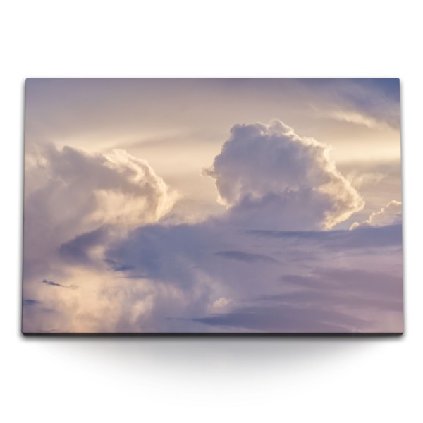 120x80cm Wandbild auf Leinwand Himmel Wolken Sonnenuntergang Zuckerwolken Weiß