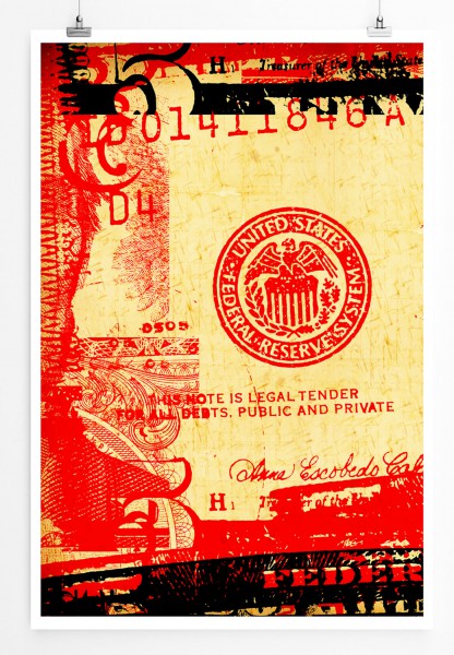 60x90cm Digitale Grafik Poster Rot Orange Dollarnote