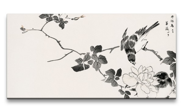 Remaster 120x60cm Wunderschöne traditionell japanische Kunst Zeitlos Minimalistisch Vögel Frühling