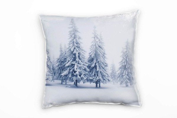 Winter, weiß, grau, schneebedeckte Nadelbäume Deko Kissen 40x40cm für Couch Sofa Lounge Zierkissen