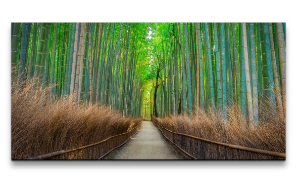 Leinwandbild 120x60cm Bambuswald Bambus Asien Weg Natur Harmonie