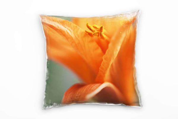 Macro, Blumen, Blüte, orange, grün Deko Kissen 40x40cm für Couch Sofa Lounge Zierkissen
