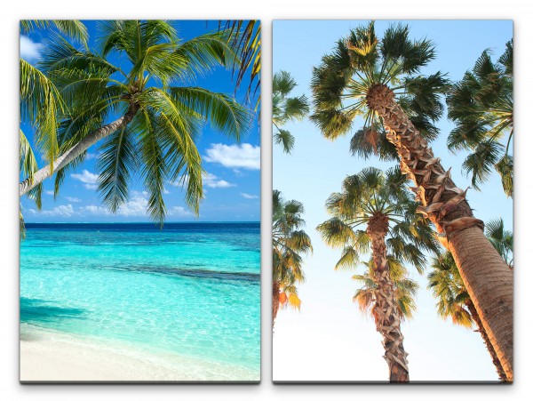 2 Bilder je 60x90cm Palmen Südsee Paradies Meer Traumstrand Urlaub Insel