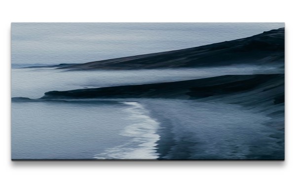 Leinwandbild 120x60cm Kunstvoll Berge Meer Strand Nebel Dunkel Dekorativ