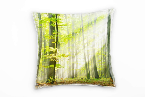 Natur, grün, braun, lichtdurchfluteter Wald Deko Kissen 40x40cm für Couch Sofa Lounge Zierkissen