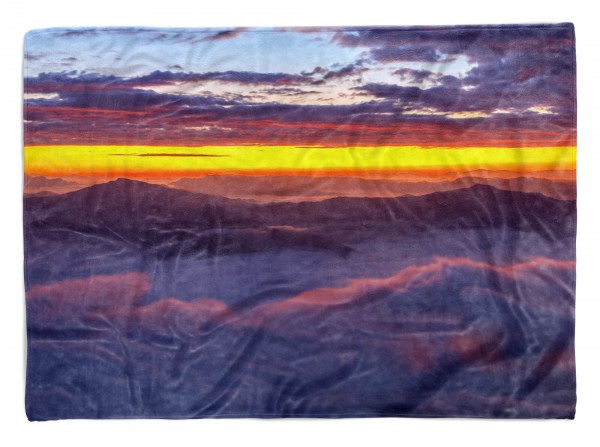 Handtuch Strandhandtuch Saunatuch Kuscheldecke mit Fotomotiv Berge Abendröte Wolken