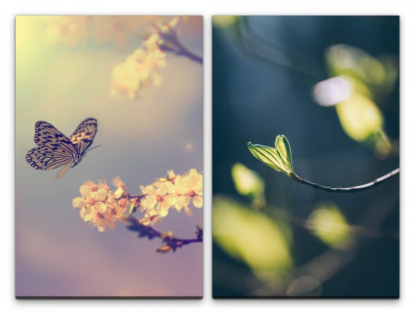 2 Bilder je 60x90cm Schmetterling Früchte Kirschblüten Knospen Natur Zart Friedvoll